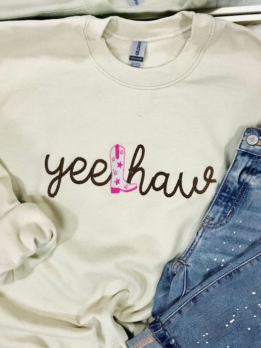 Yee Haw Cowgirl Boot Rope Embroidered Sweatshirt