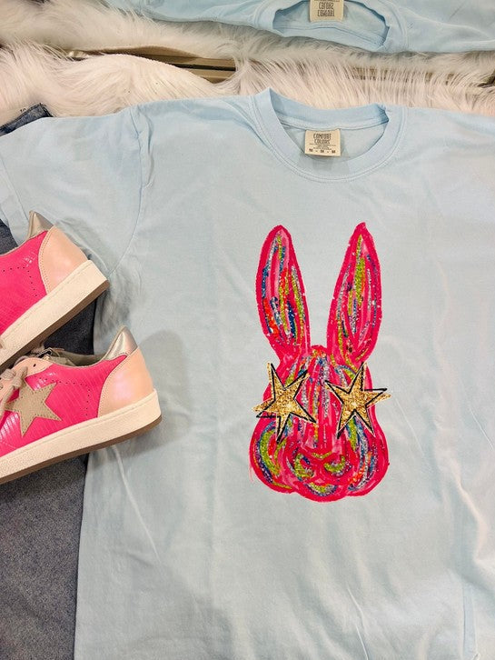 Glittery Star Eye Easter Bunny Tee