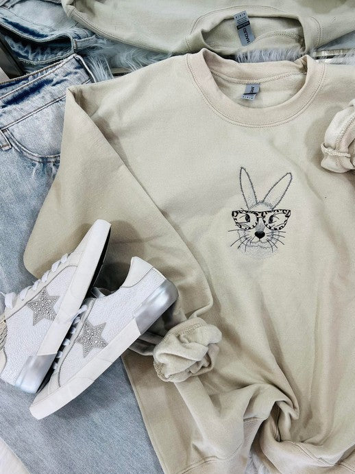 Bunny With Leopard Glasses Embroidered Sweatshirt