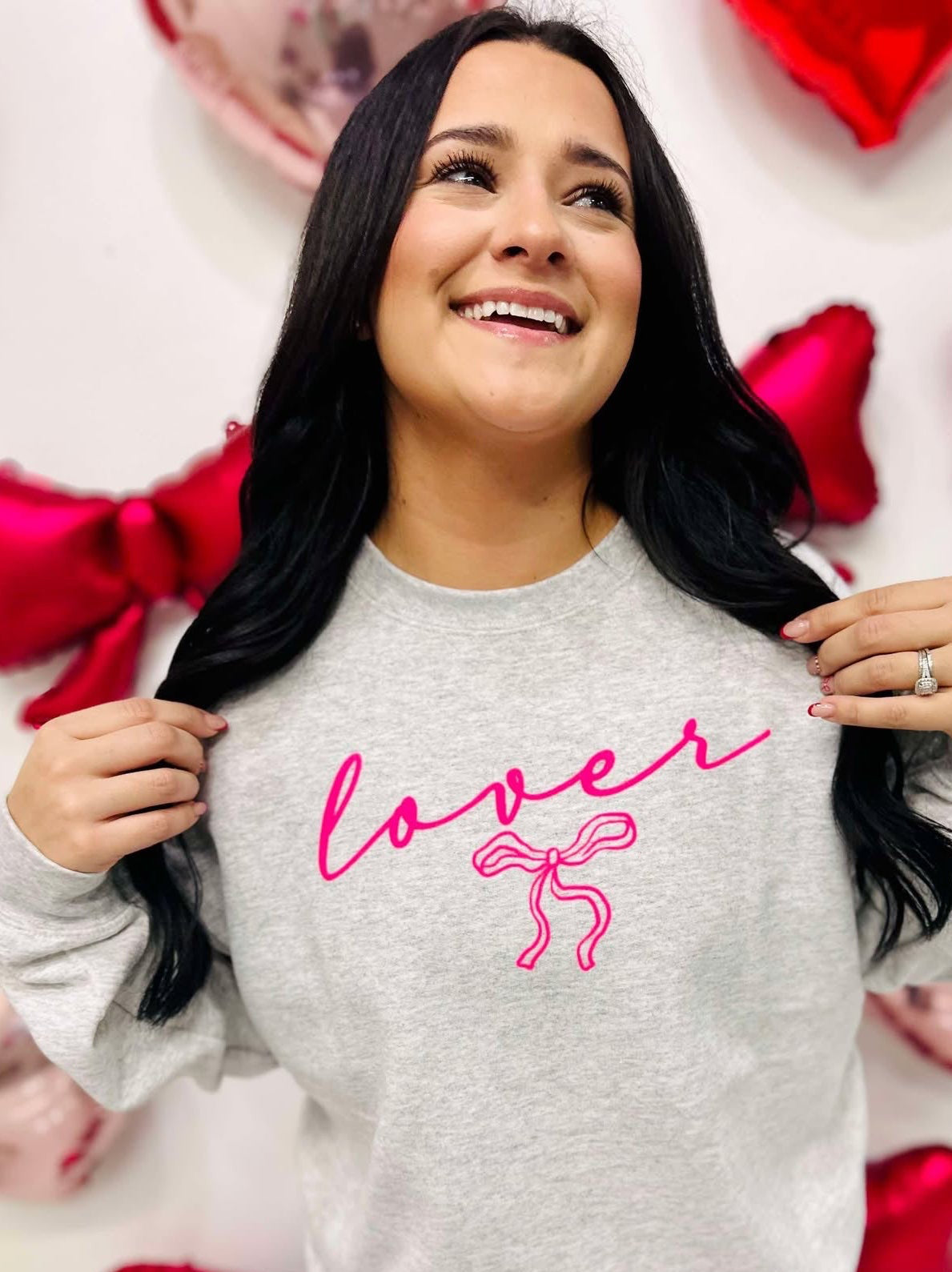 Lover Bow Thin Cursive Coquette Puff Sweatshirt