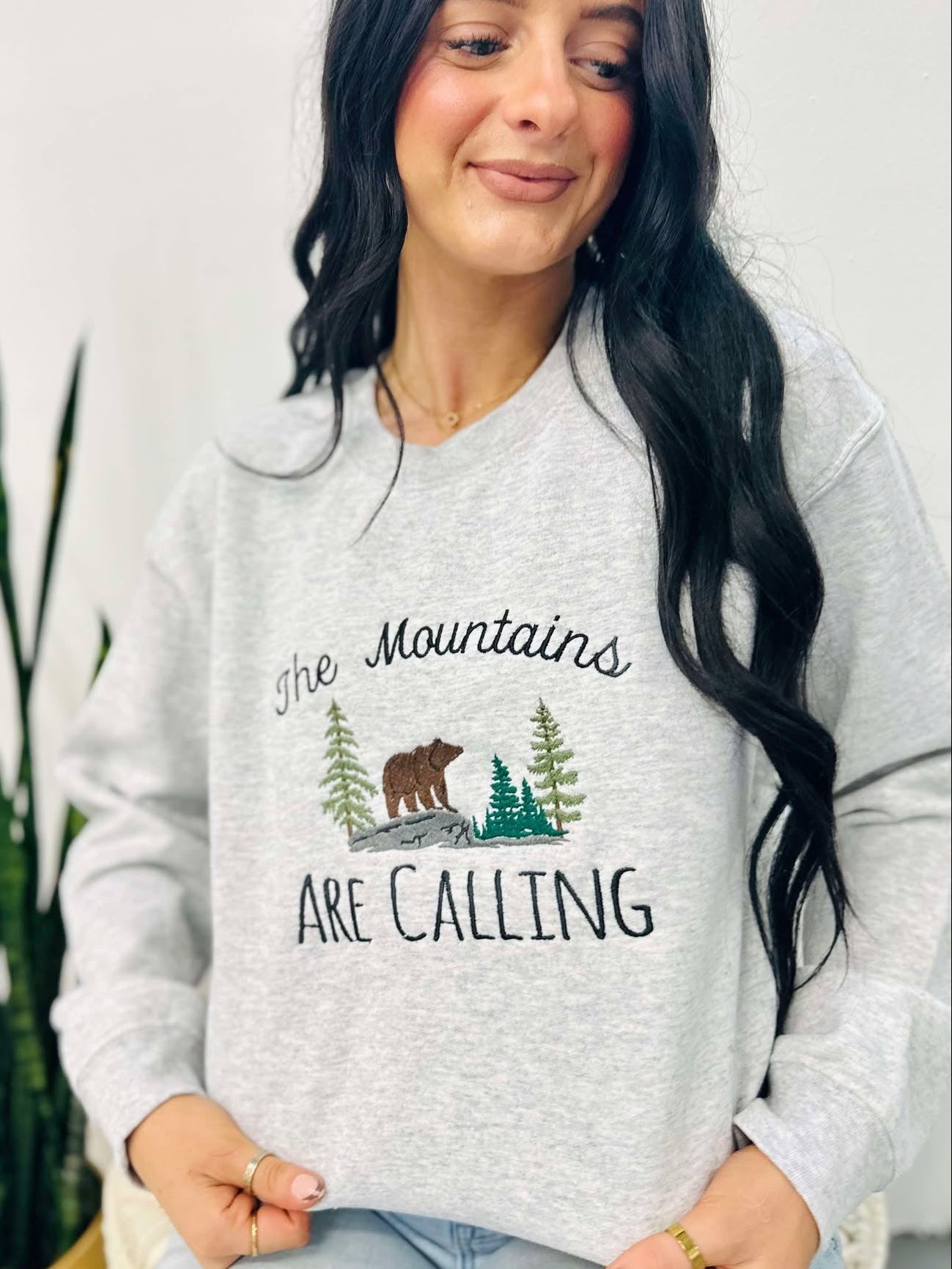 The Mountains Are Calling Embroidered Sweatshirt