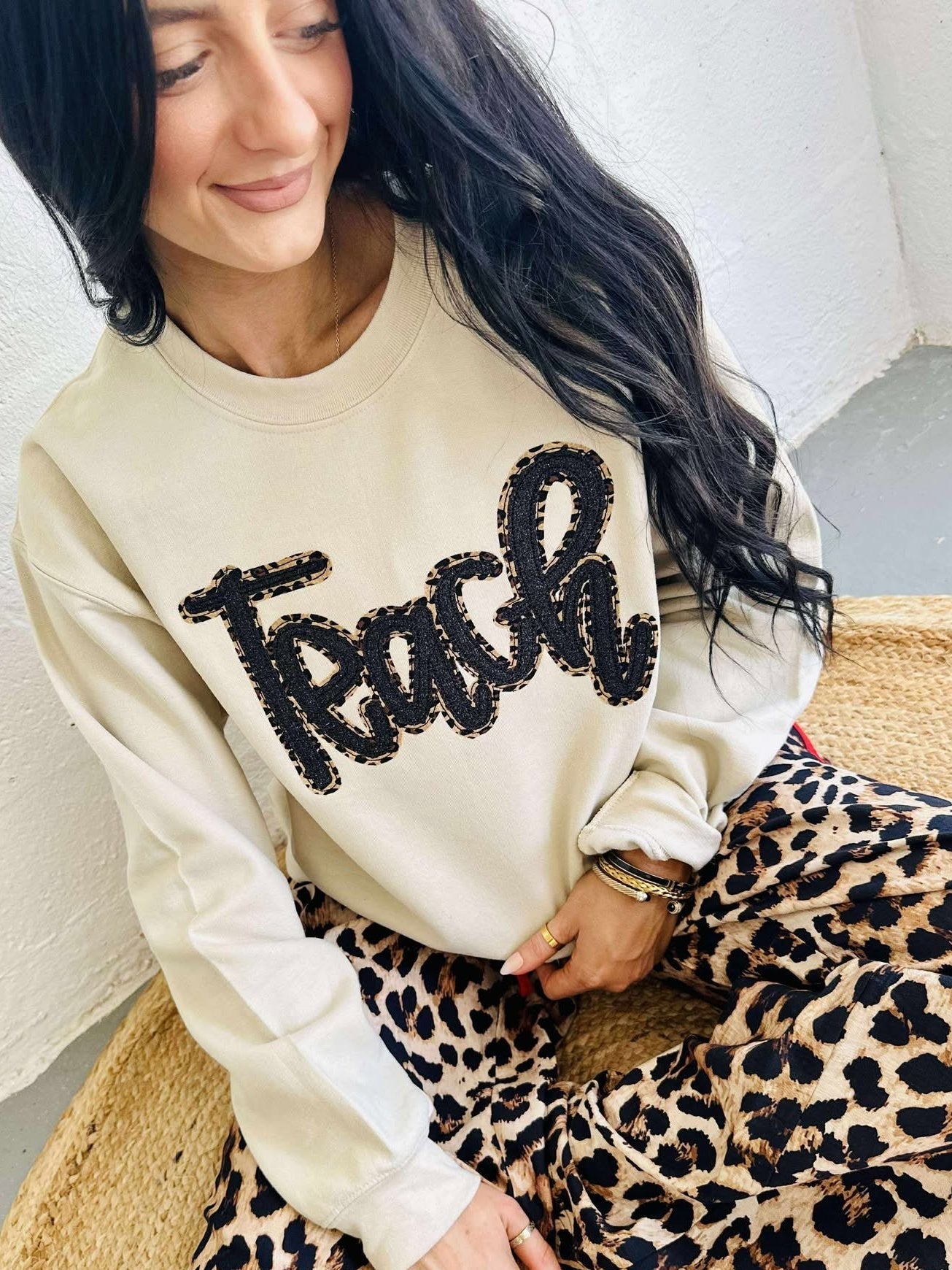 Teach Cursive Leopard Glitter Applique