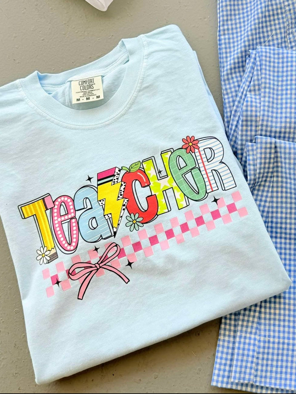 Teacher Bow Checkered DTF Graphic