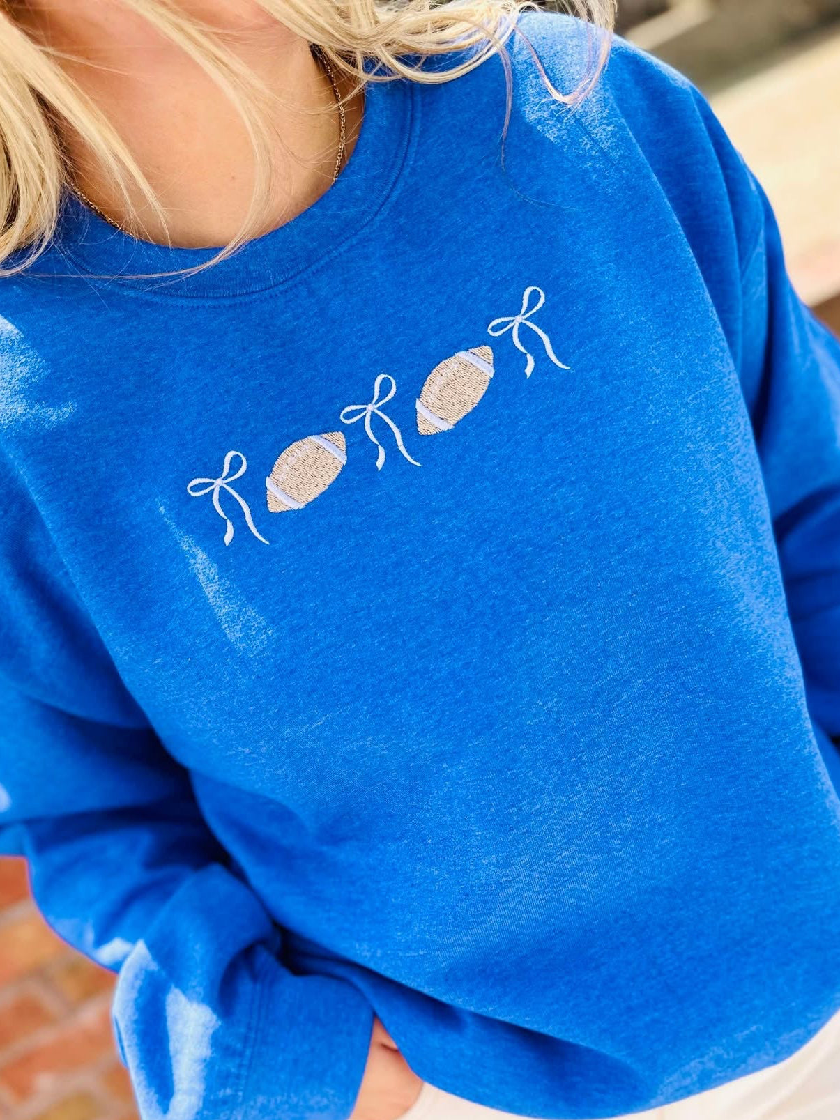 Coquette Football Bow Embroidered Sweatshirt