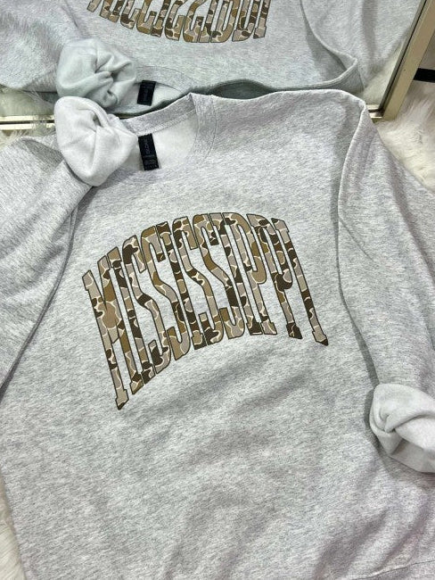 Tan Camo State Varsity DTF Graphic Top