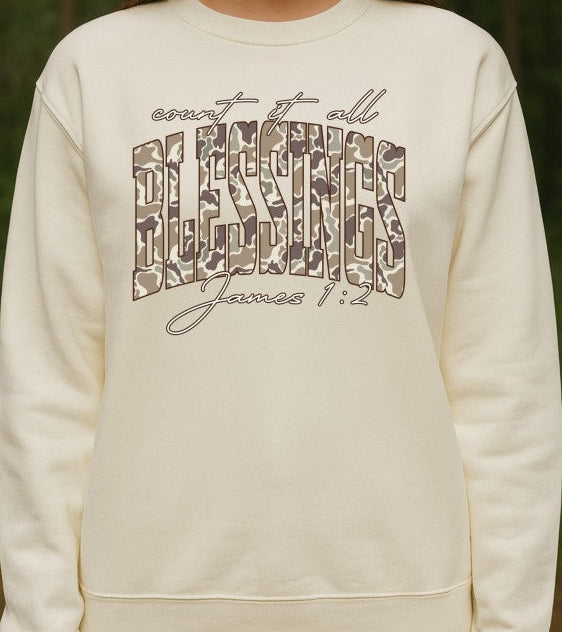 Count It All Blessings Camo DTF Sweatshirt