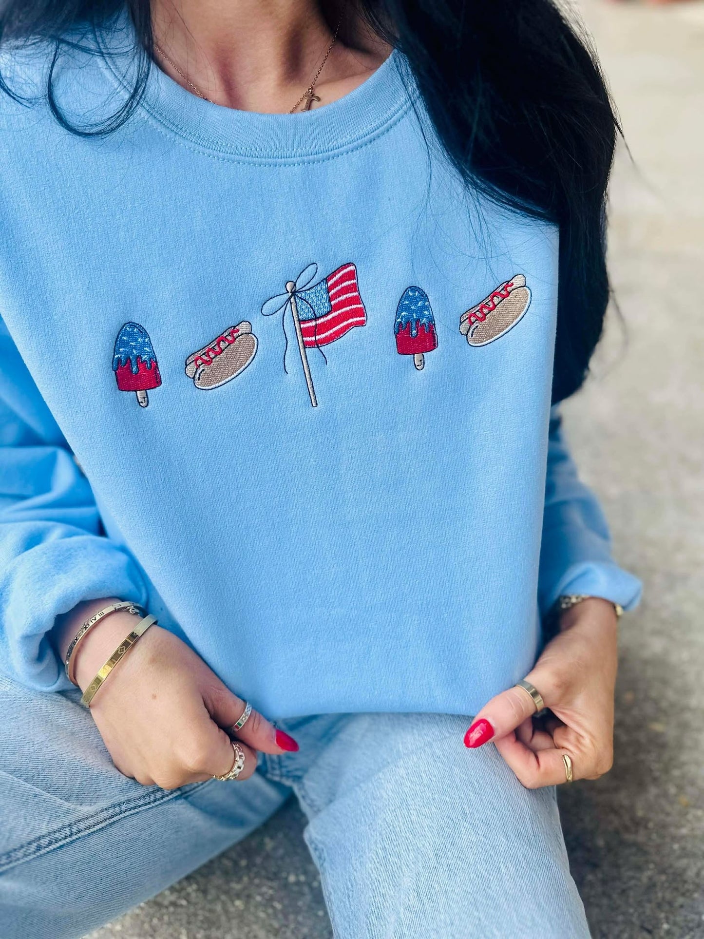 Patriotic Trinkets Embroidered Sweatshirt
