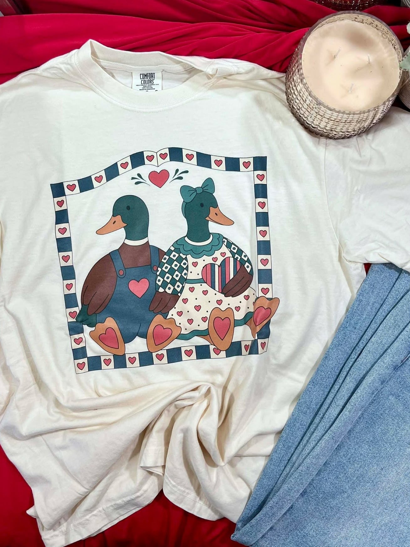 Mallard Duck Couple With Retro Border DTF Design