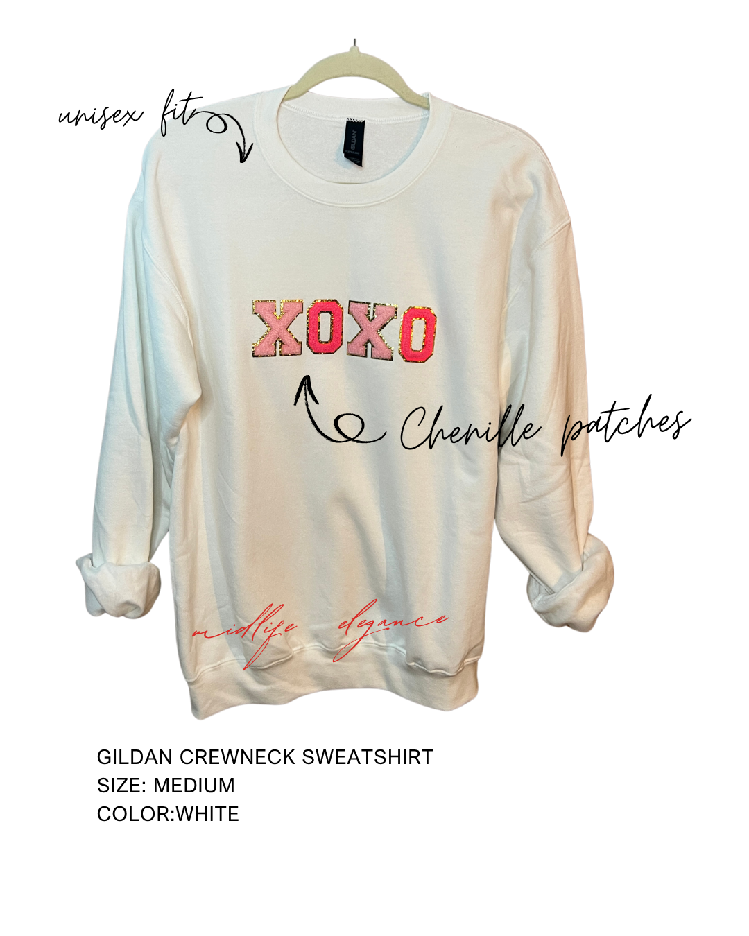 XOXO Chenille Patch Sweatshirt – White