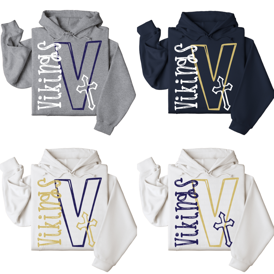 Adult Size OLFCS Vikings Varsity V Cross Sweatshirt
