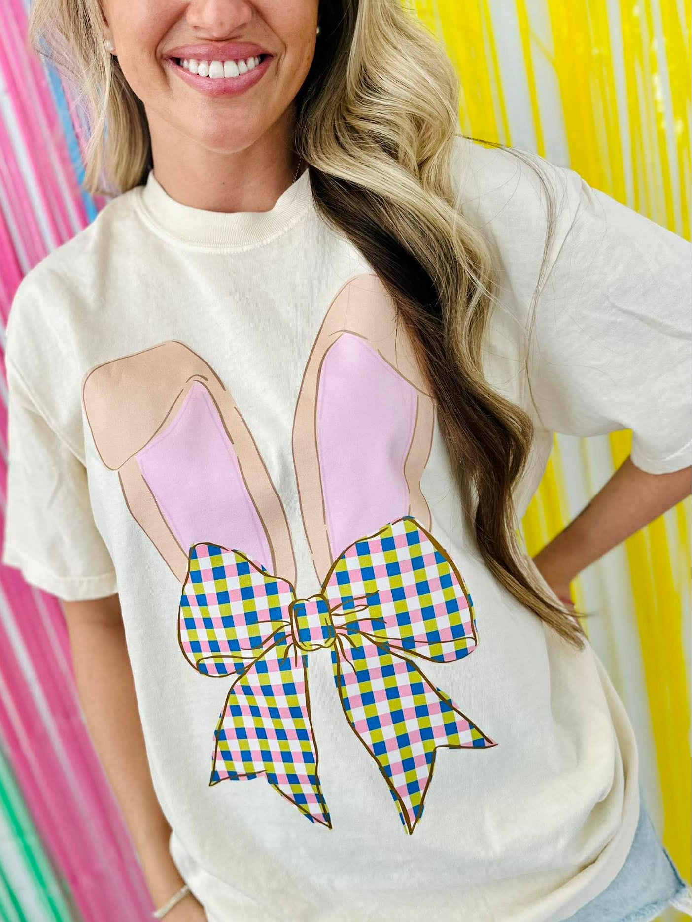 Bunny Ears Plaid Gingham Bow DTF Graphic Design