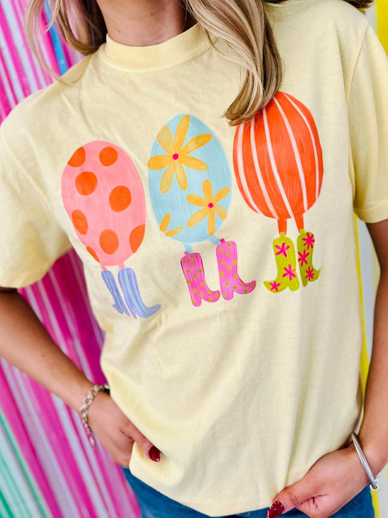 Cowgirl Easter Egg County Boots DTF Graphic Top