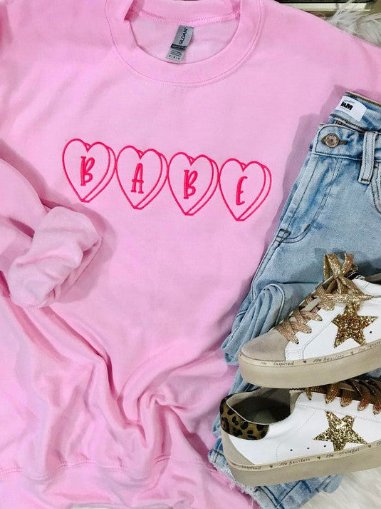 Babe Candy Heart Embroidered Sweatshirt