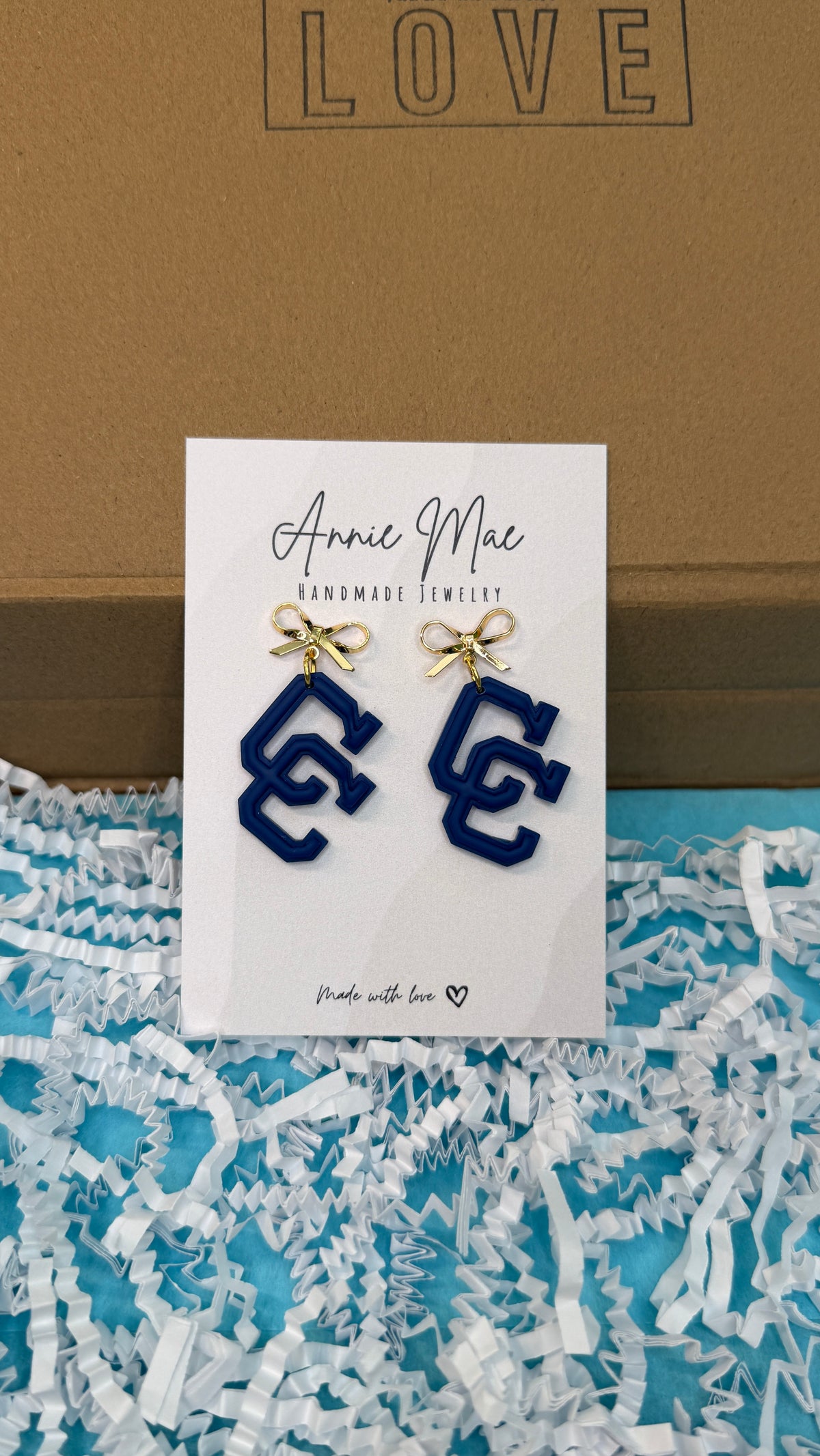Navy CC Dangles with Gold Bow