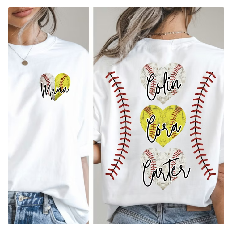 Custom Baseball & Softball Mama Tee | Personalized with Kids' Names