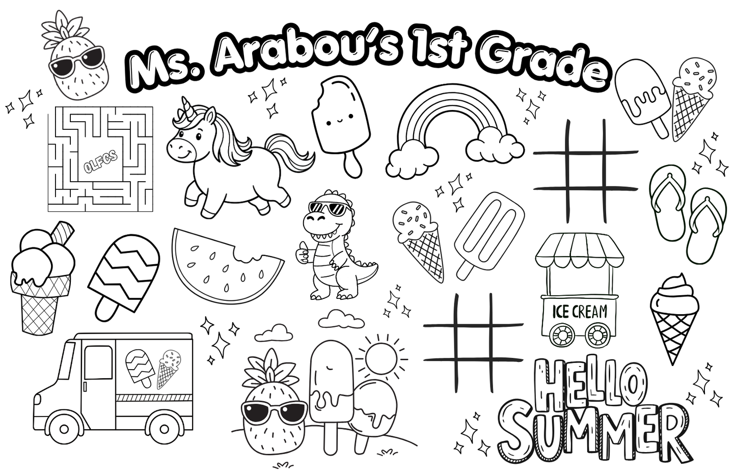 End of School Custom Coloring Placemat 11x17