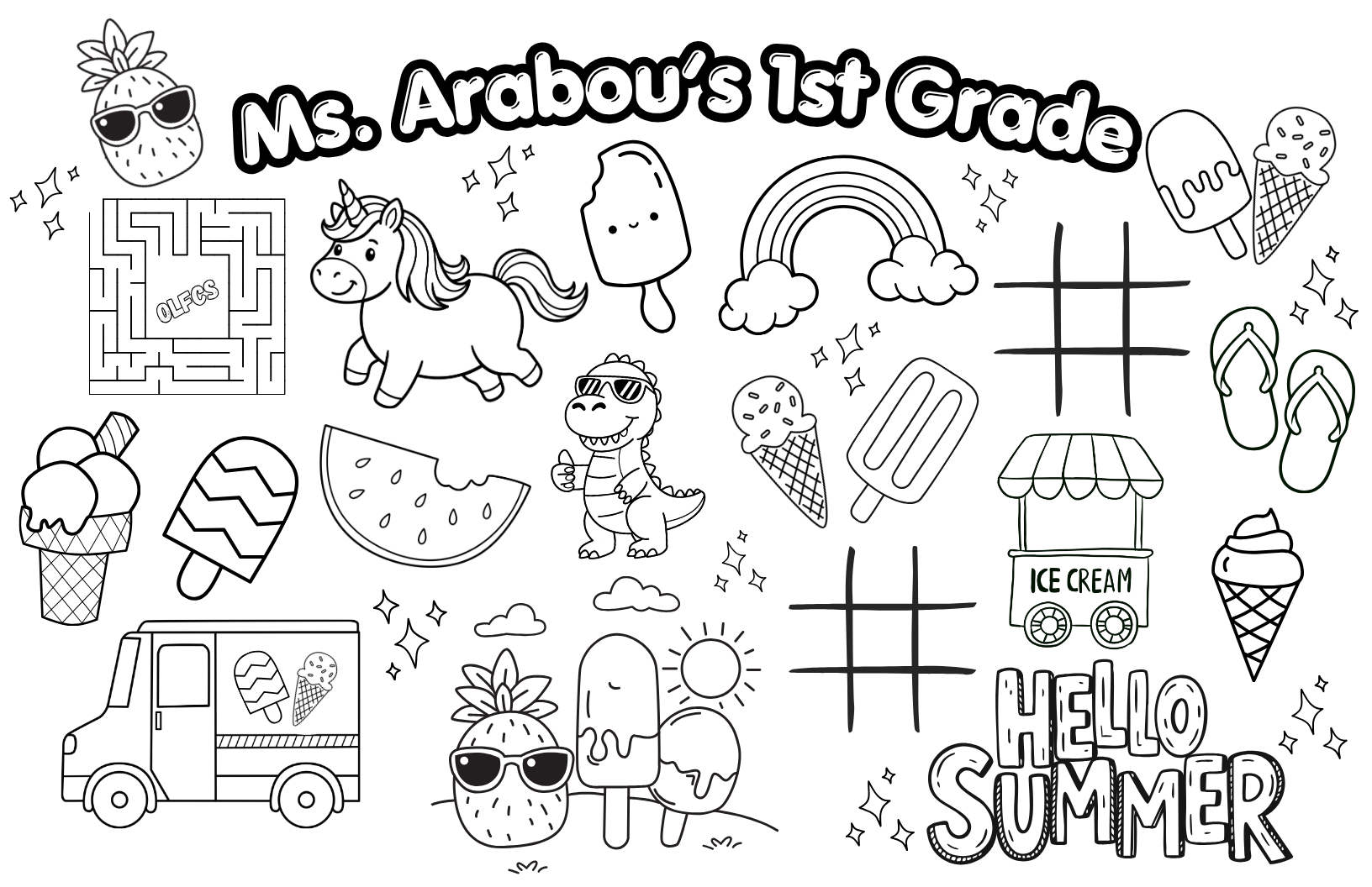 End of School Custom Coloring Placemat 11x17