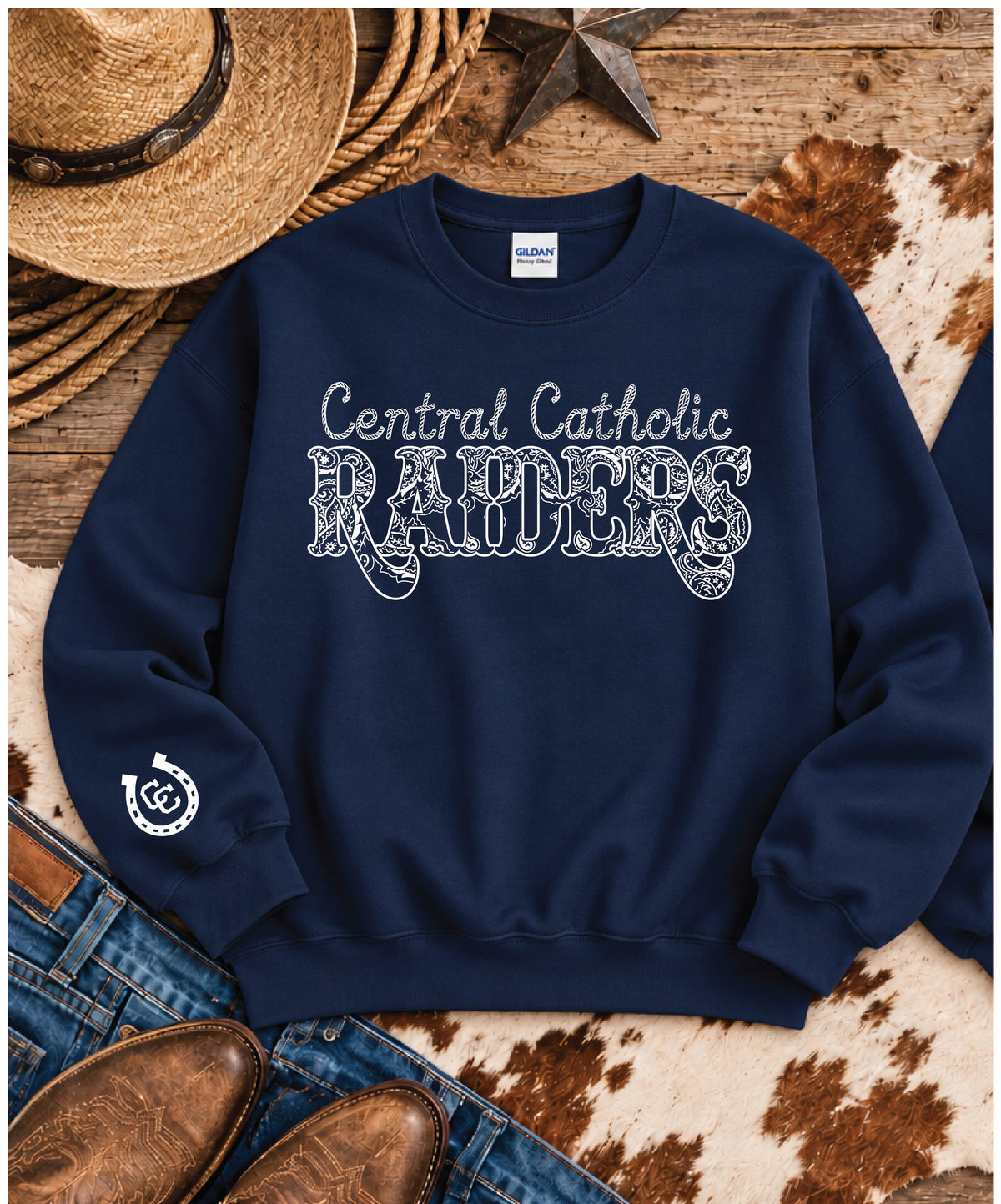 Central Catholic Raiders western crewneck sweatshirt in Navy