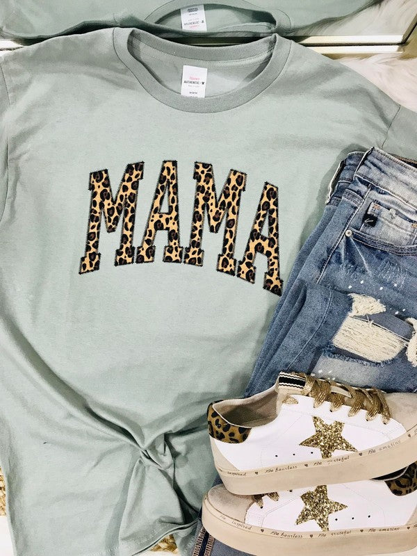 Mama Varsity Leopard Applique Sweatshirt