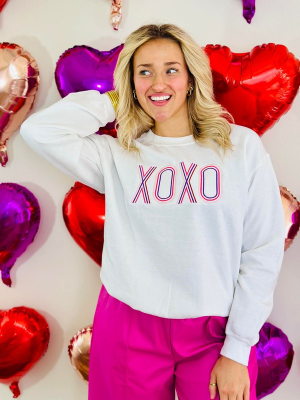 XOXO Multi Color Valentine Embroidered Sweatshirt