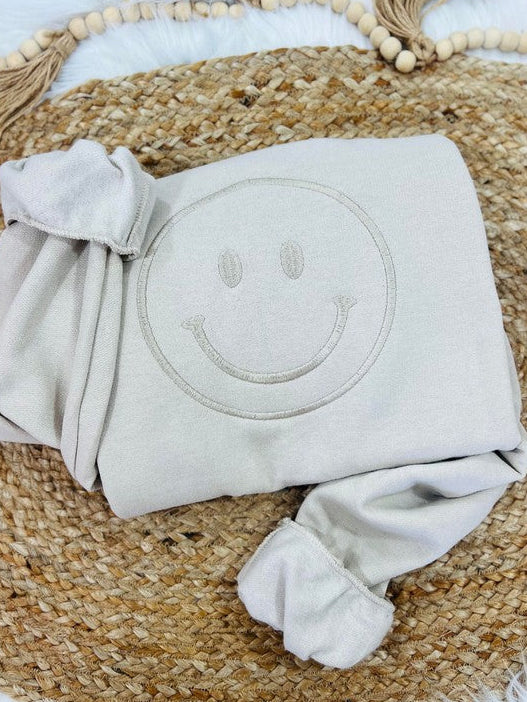 Happy Face Tan Embroidered Sweatshirt
