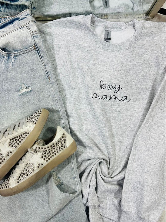 Boy Mama Cursive Embroidered Sweatshirt