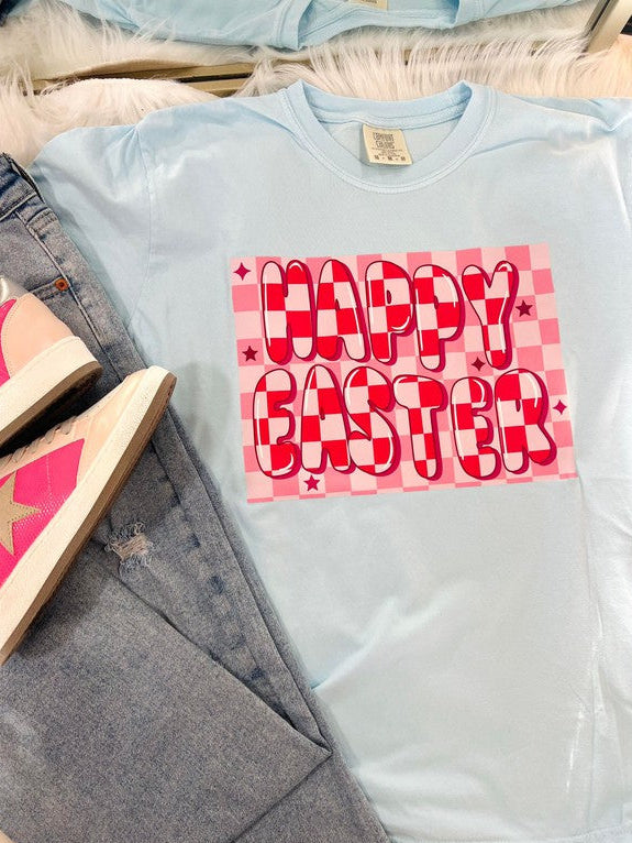 Happy Easter Pink Checkered Box Tee