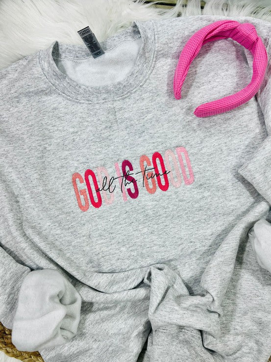God Is Good Multi Pink Embroidered Sweatshirt