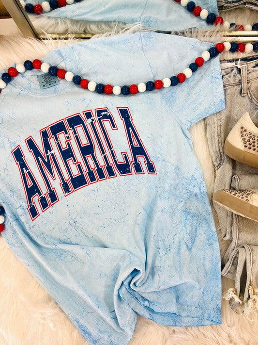 America Varsity Distressed Colorblast Tee