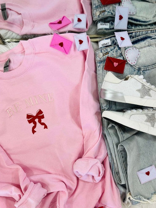 Be Mine Red Ribbon Embroidered Sweatshirt