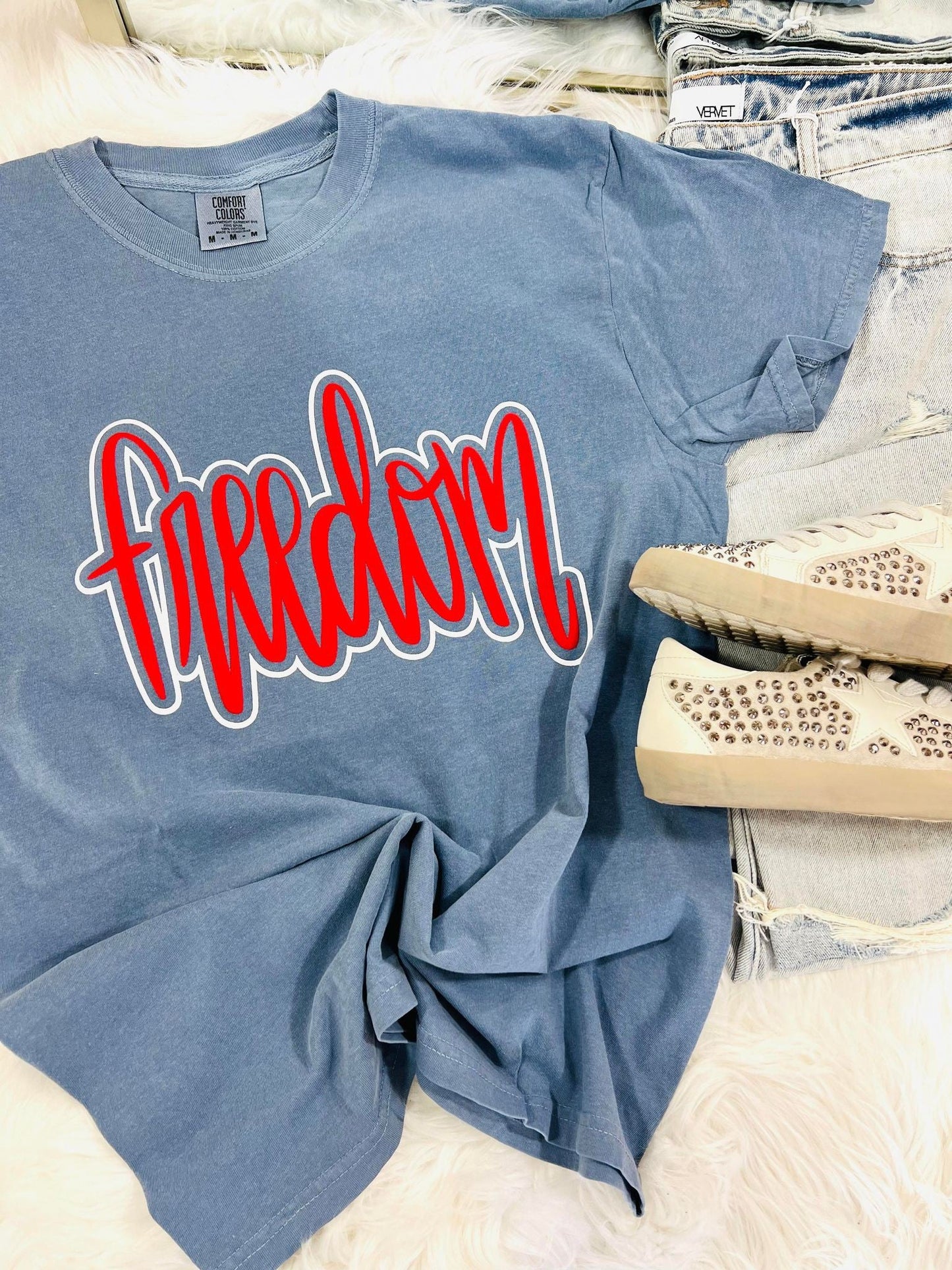 Cursive Double Custom Puff Glitter Apparel