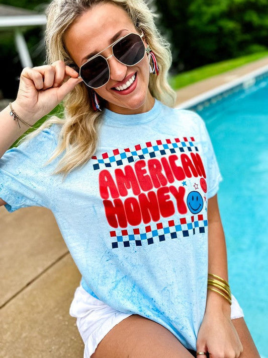 American Honey Happy Check Color Blast Tee