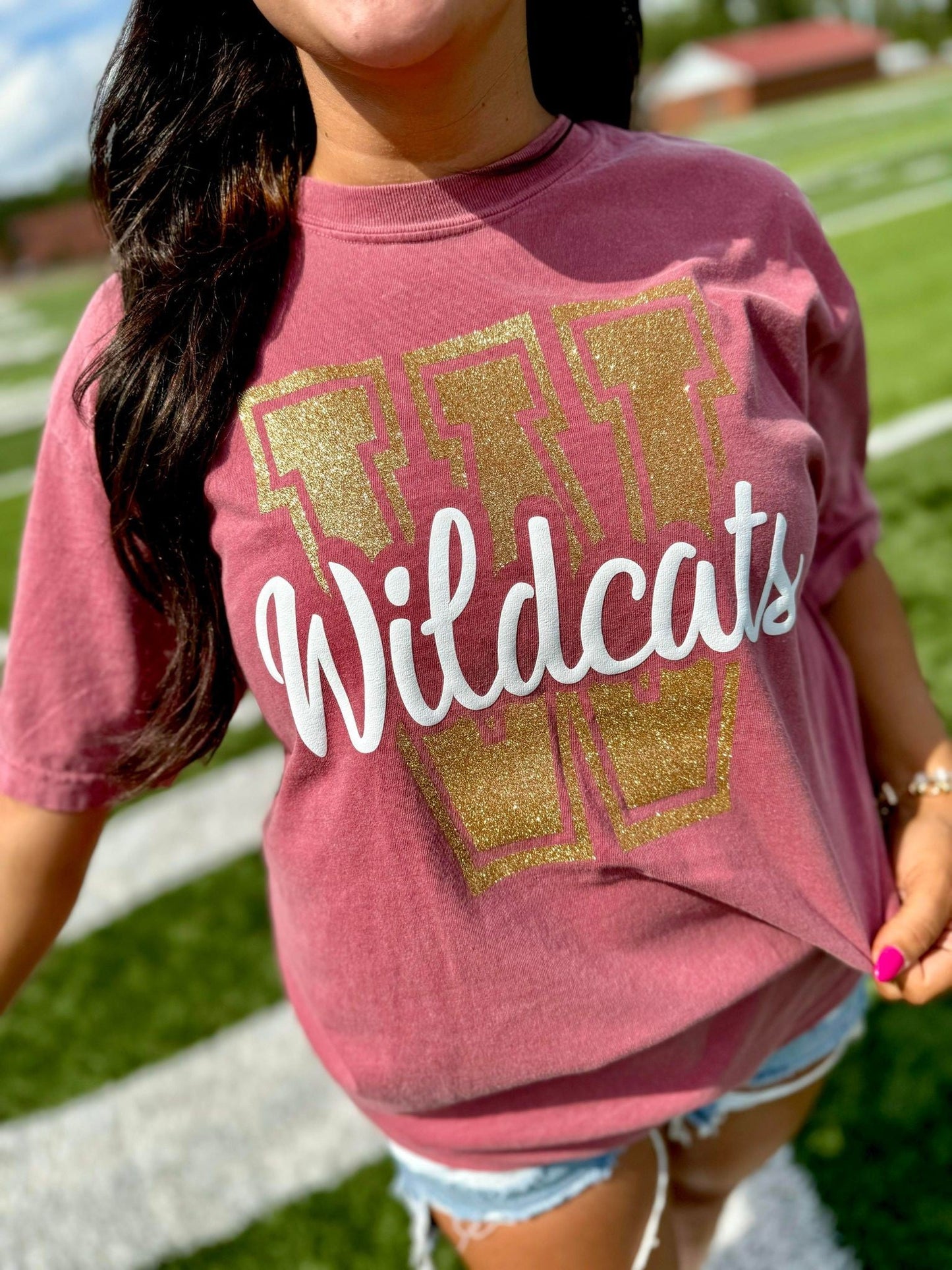 Varsity Glitter Letter Cursive Puff Graphic Apparel