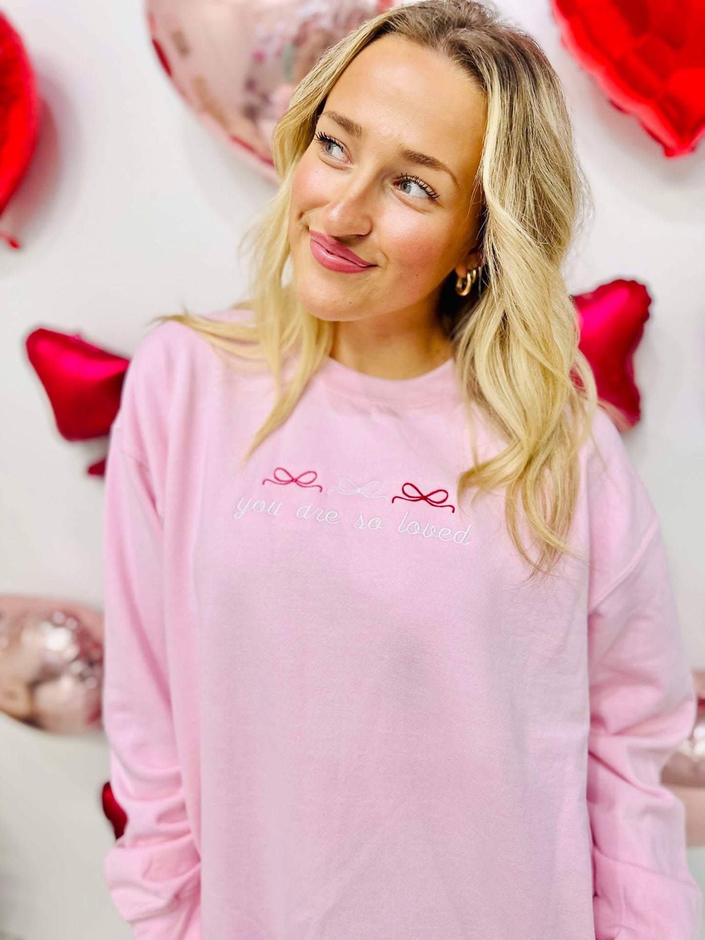 You Are So Loved Bow's Embroidered Sweatshirt
