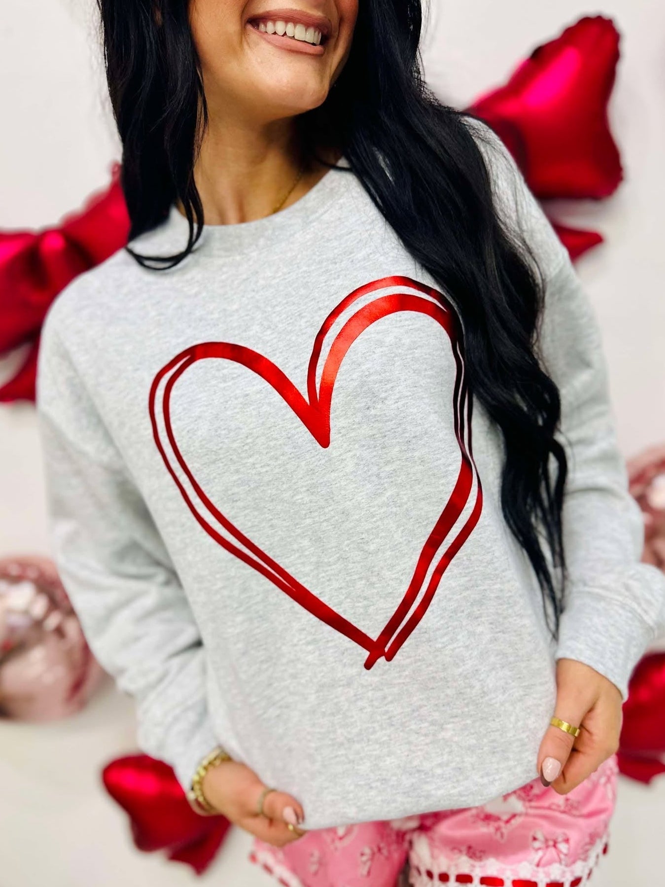 Metallic Puff Drawn Heart Sweatshirt