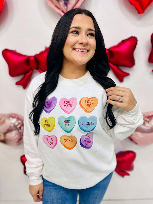 Watercolor Conversation Heart Candy DTF Sweatshirt