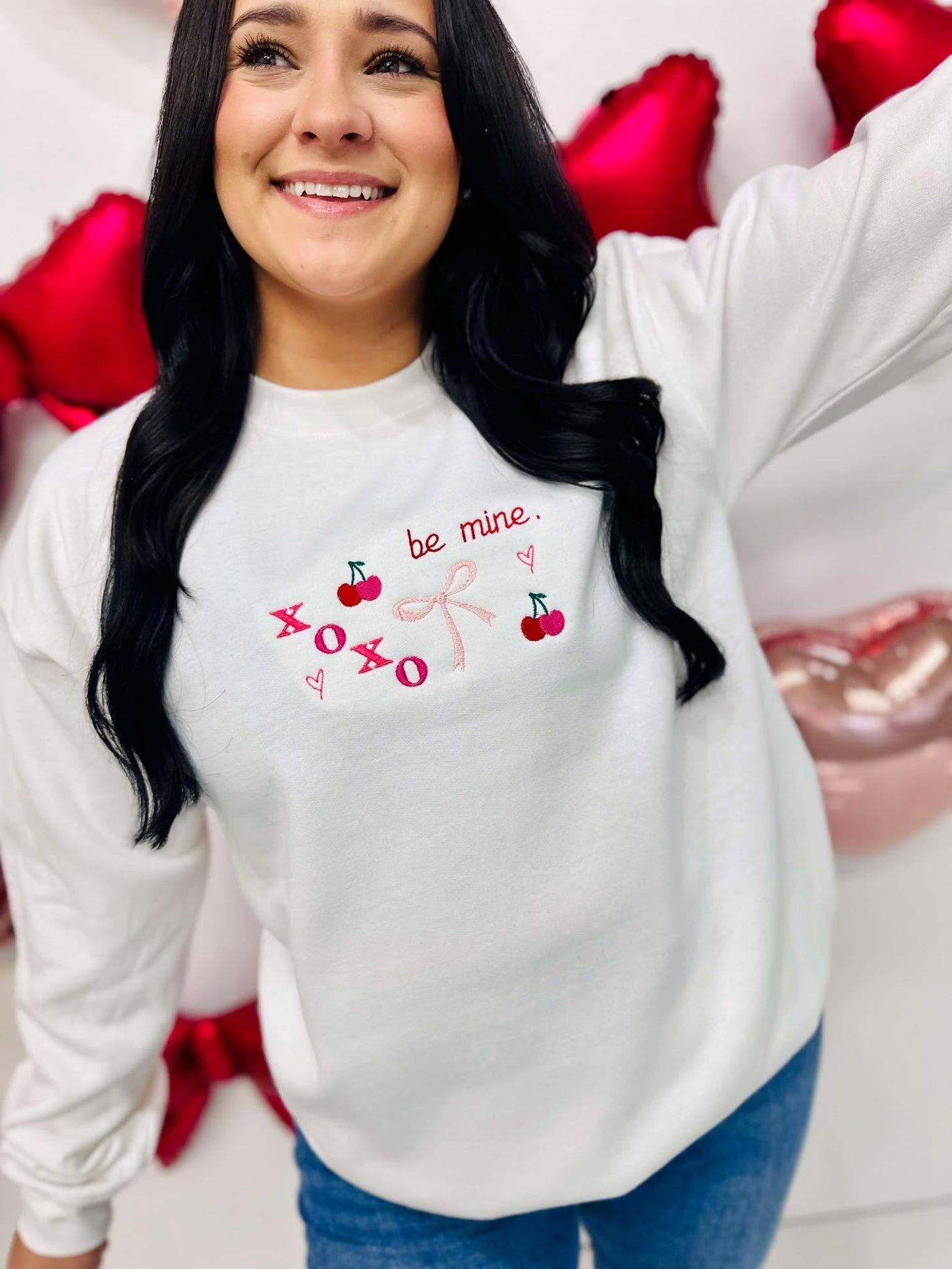 Cutie Valentine's Embroidered Collage Sweatshirt
