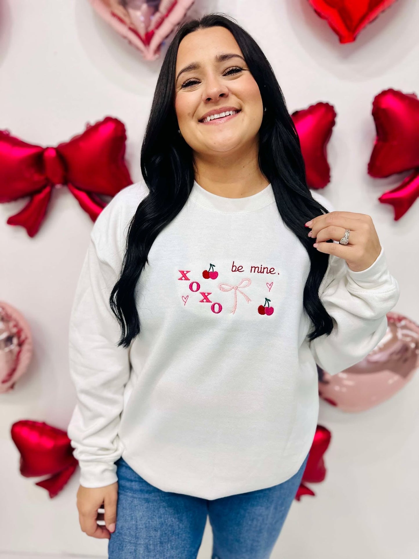 Cutie Valentine's Embroidered Collage Sweatshirt