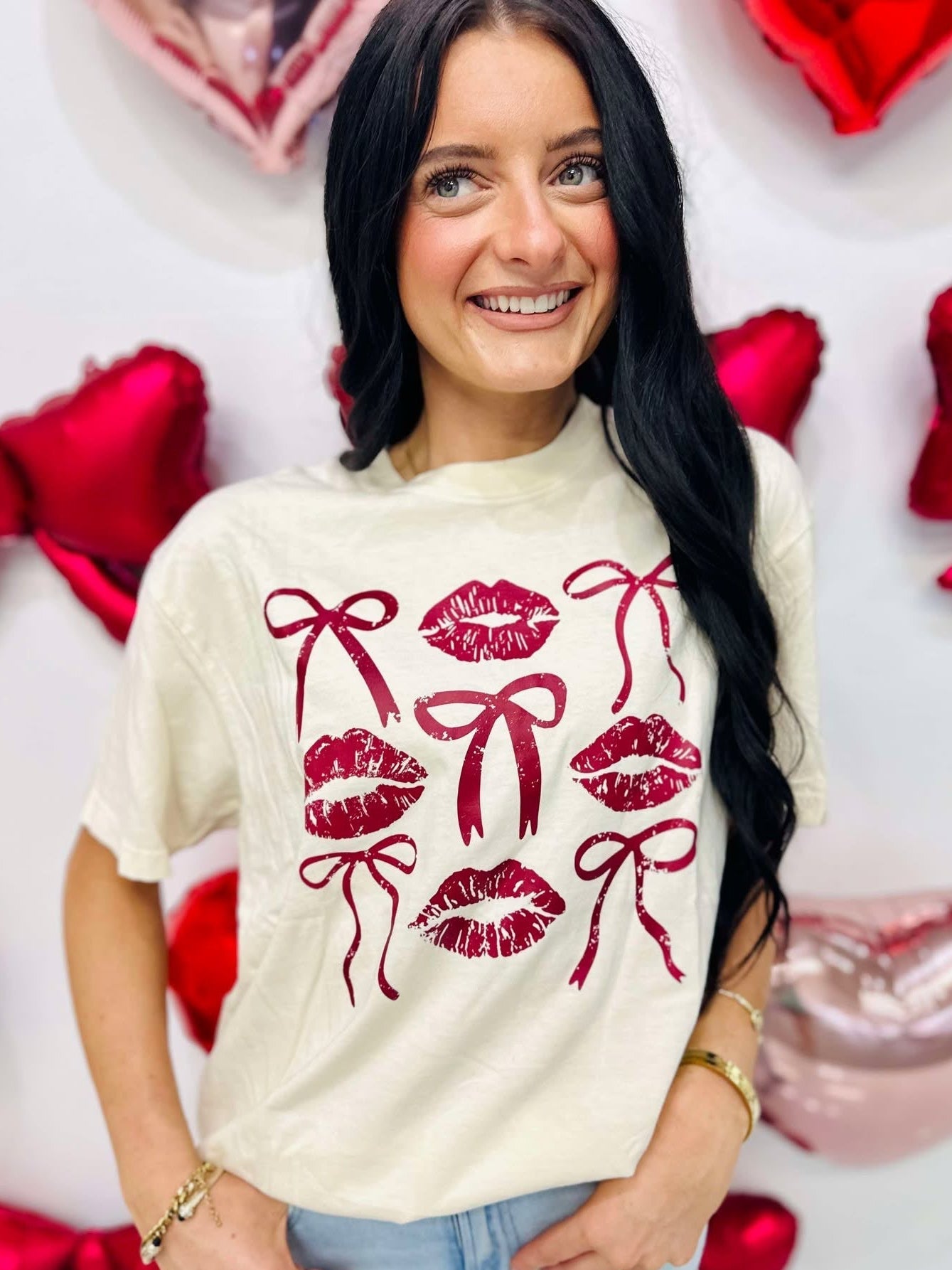 Kiss Lips Bow Trio Stack DTF Tee