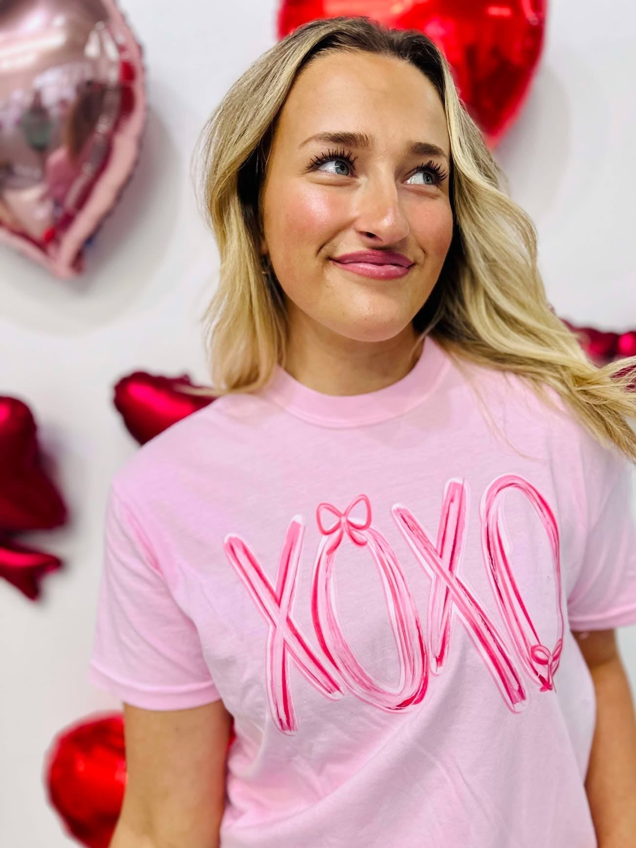 XOXO Brush Drawn Cutie Pink Bow DTF Tee
