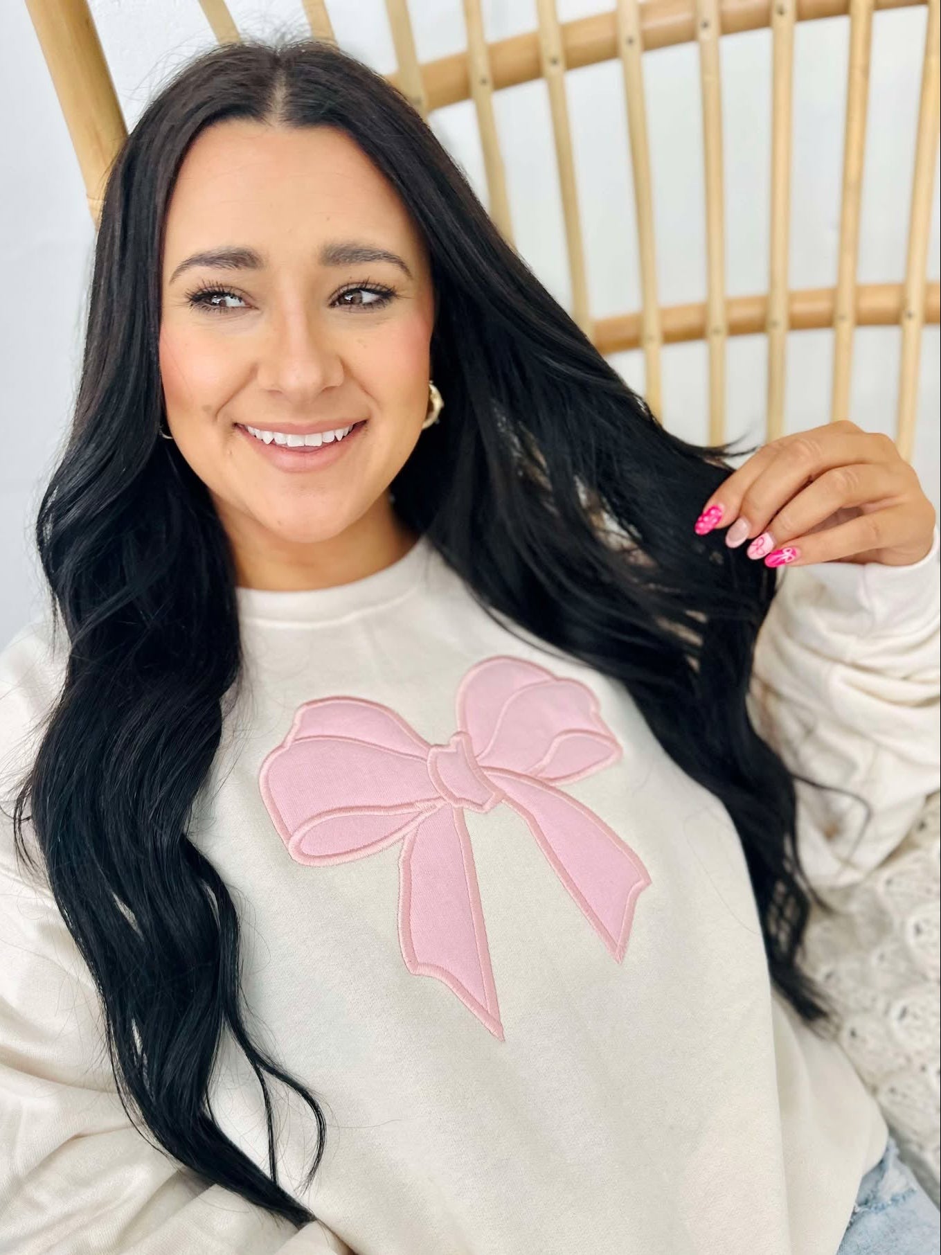 Bow Applique Embroidered Sweatshirt