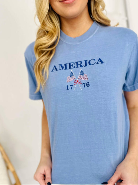 America 1776 Flag Embroidered Tee