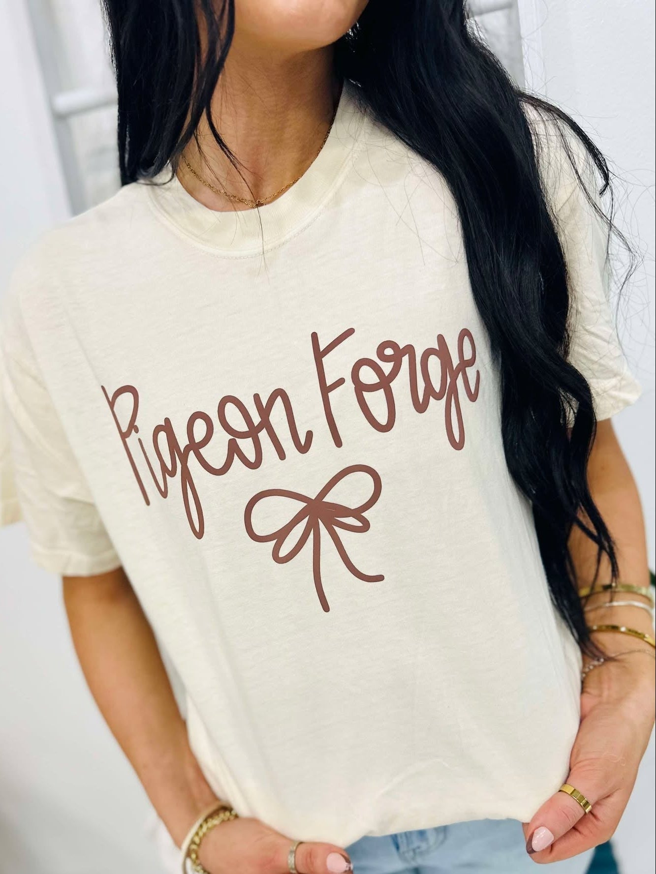 Custom Cursive Bow Puff Top
