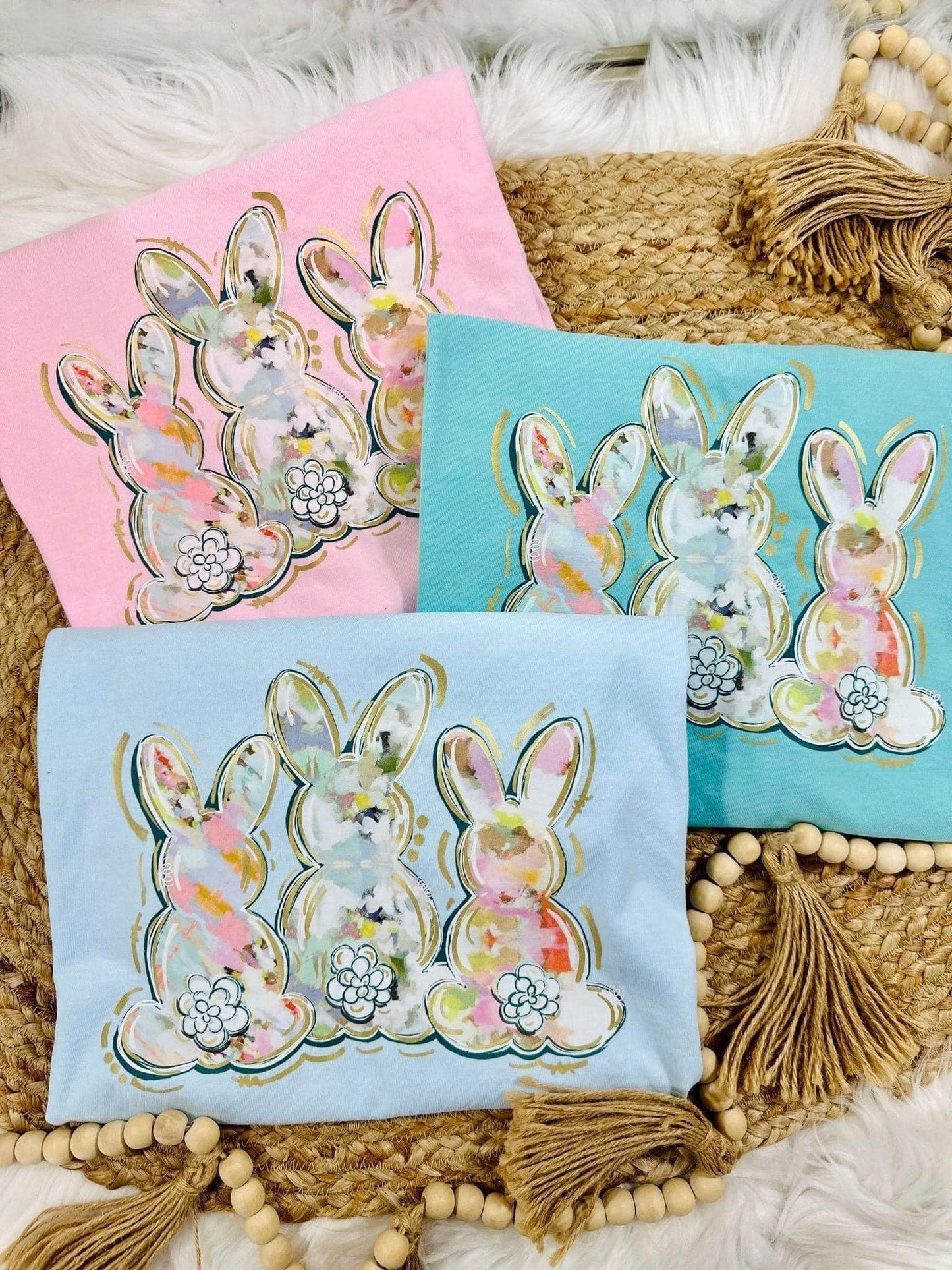 Watercolor Easter Bunny Trio DTF Top