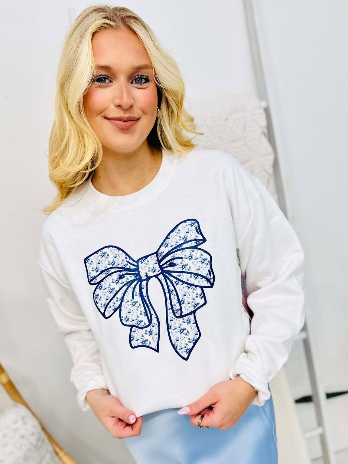 Big Blue Coquette Chino Bow DTF Graphic Design