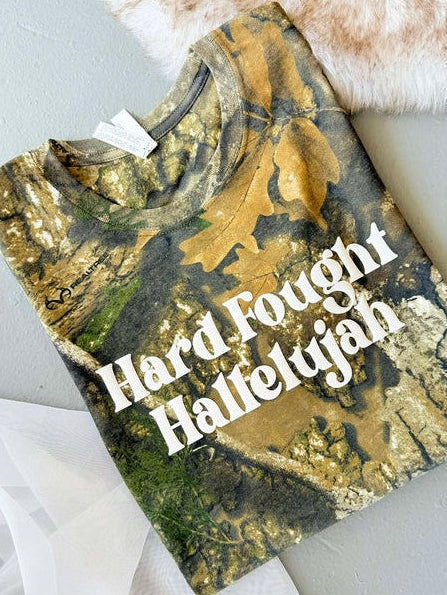 Hard Fought Hallelujah Camo Puff Graphic Tee Shirt