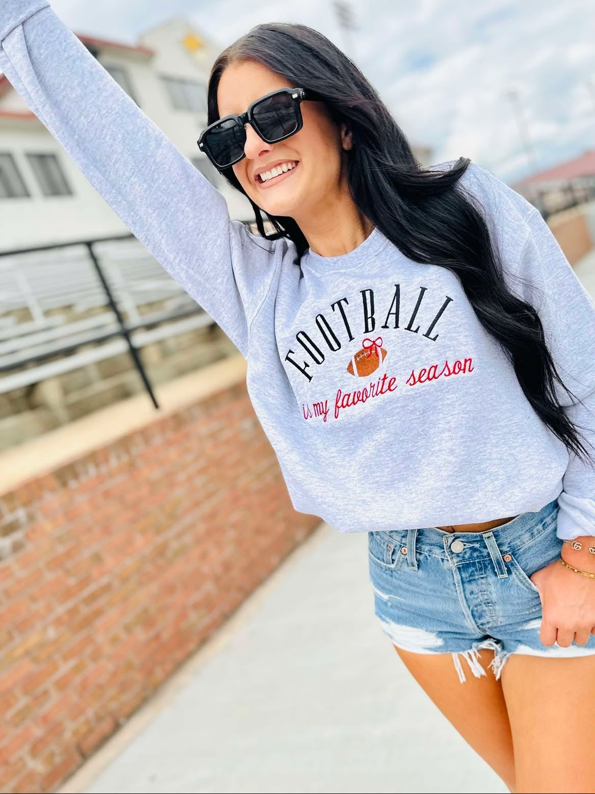 Football Is My Favorite Season Embroidered Sweatshirt
