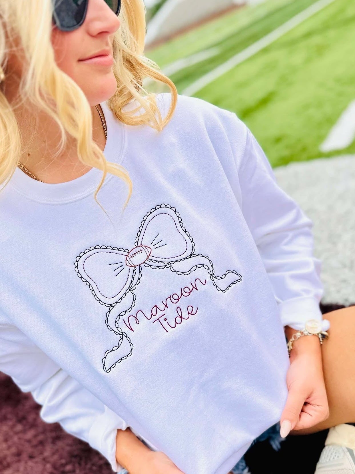 Coquette School Spirit Bow Embroidered Sweatshirt