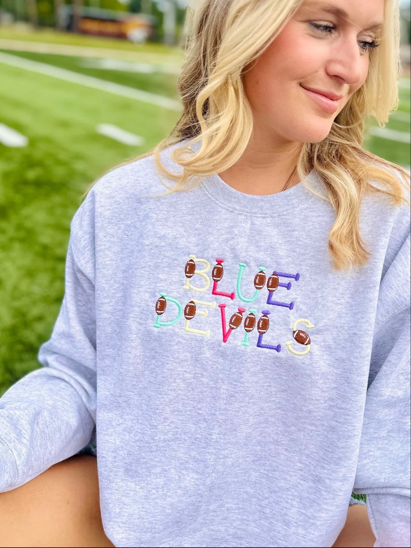 Custom Multi Color Football Embroidered Sweatshirt