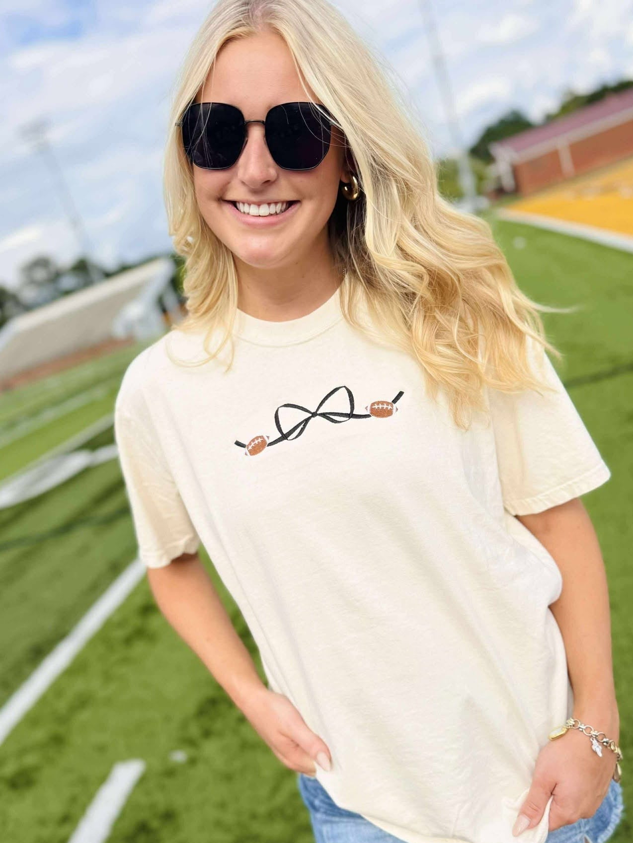 Bow Football Embroidered Sweatshirt